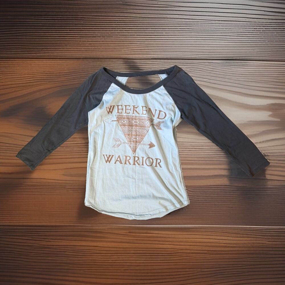 Prince Peter Weekend Warrior Sz S Graphic Top Boho Western Open Back Raglan USA